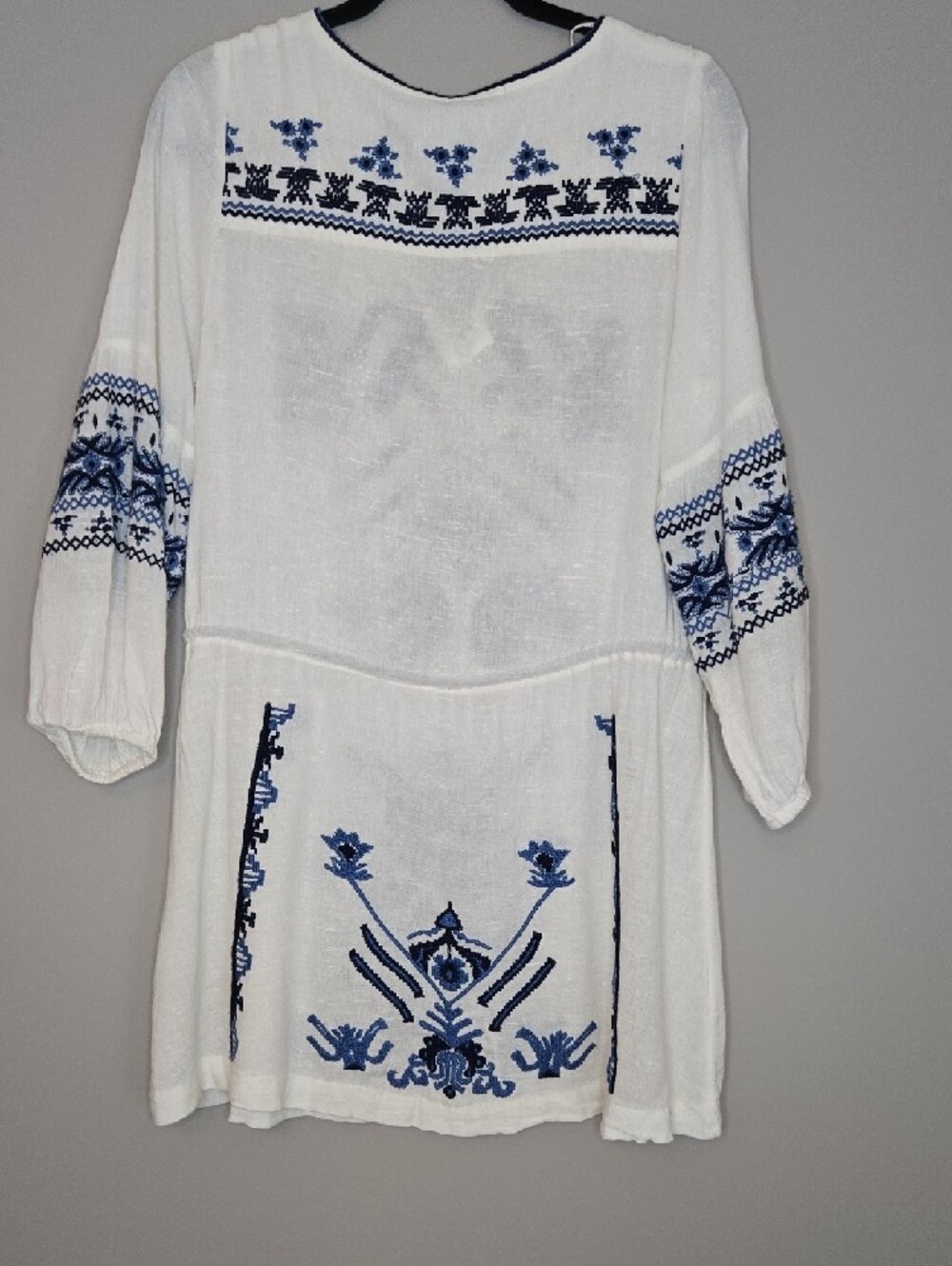 Free People White Tunic Swim Coverup with Blue Embroidery - Picture 6 of 9
